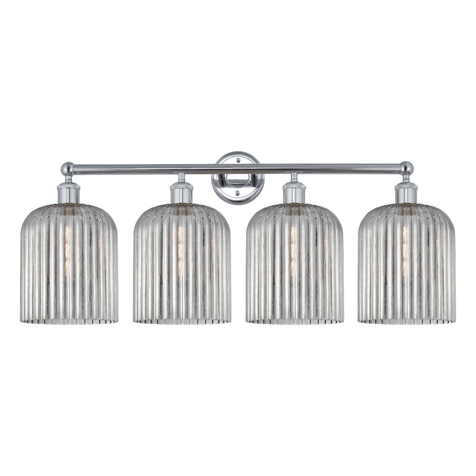 Innovations Bridal Veil 32in 4-Light Bath Vanity Light | Art Nouveau Polished Chrome and Light Smoke Ribbed Glass | Bathroom | Model 616-4W-PC-G559-8SM