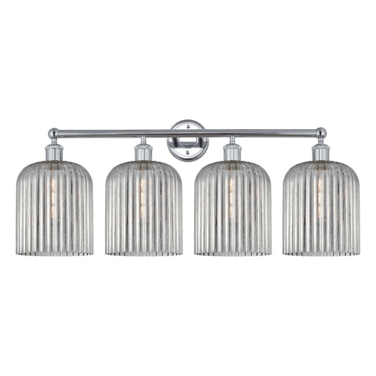 Innovations Bridal Veil 32in 4-Light Bath Vanity Light | Art Nouveau Polished Chrome and Light Smoke Ribbed Glass | Bathroom | Model 616-4W-PC-G559-8SM