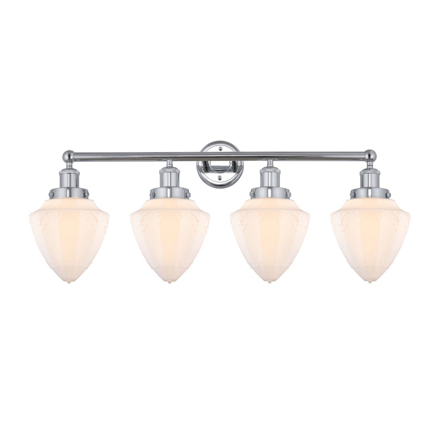 Innovations Bullet 34in 4-Light Bath Vanity Light | Industrial Polished Chrome and Matte White Frosted Glass | Bathroom Vanity | Model 616-4W-PC-G661-7