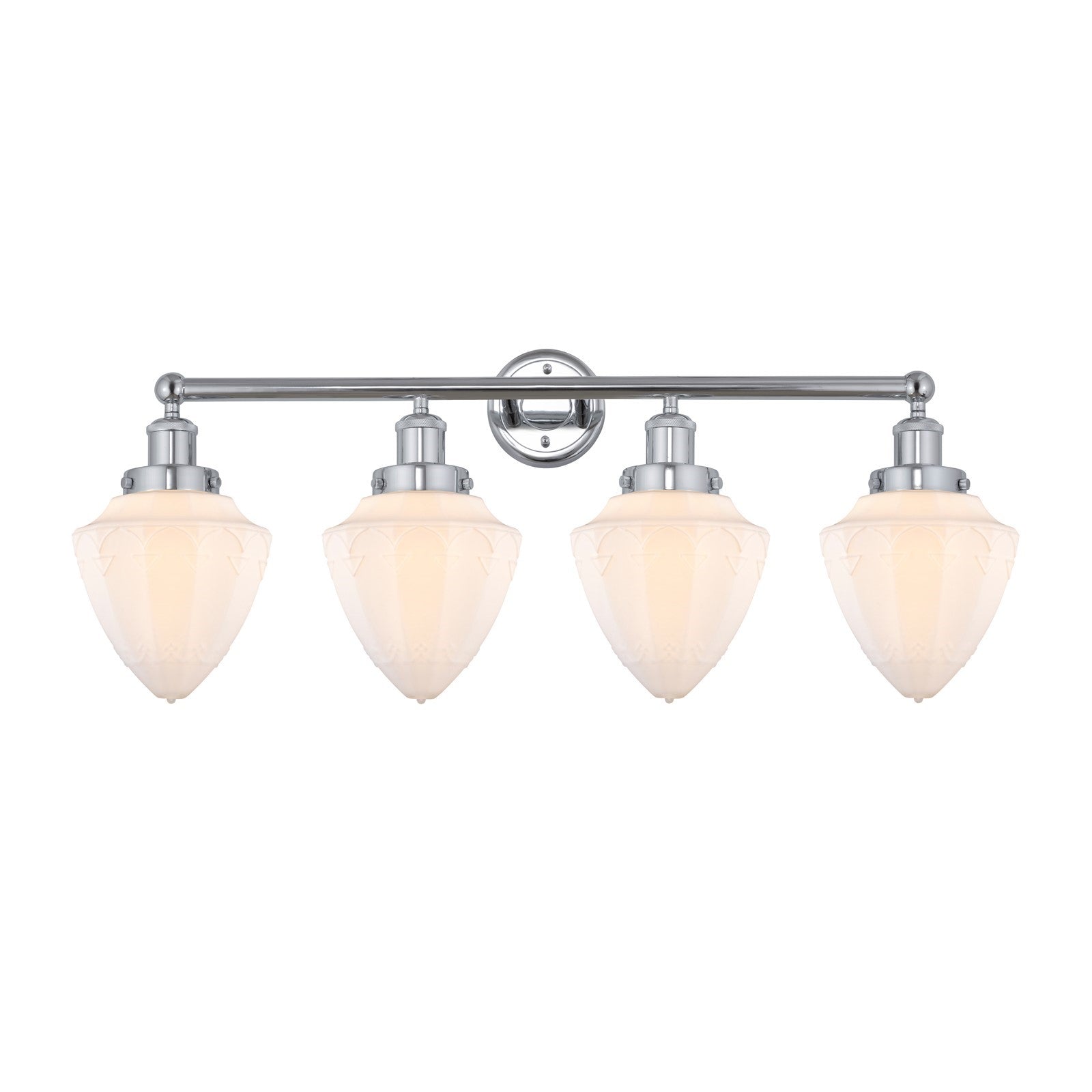 Innovations Bullet 34in 4-Light Bath Vanity Light | Industrial Polished Chrome and Matte White Frosted Glass | Bathroom Vanity | Model 616-4W-PC-G661-7