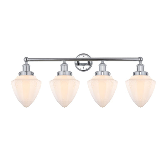 Innovations Bullet 34in 4-Light Bath Vanity Light | Industrial Polished Chrome and Matte White Frosted Glass | Bathroom Vanity | Model 616-4W-PC-G661-7