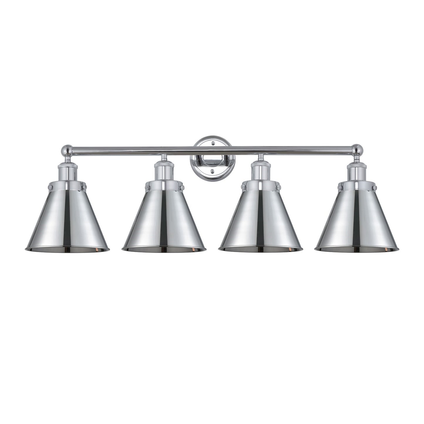 Innovations Appalachian 35in 4-Light Bath Vanity | Industrial Polished Chrome Steel and Cast Brass with Metal Cone Shades | Model 616-4W-PC-M13-PC