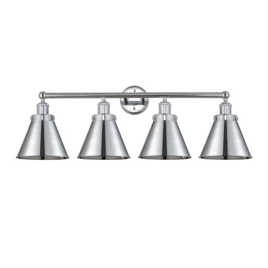 Innovations Appalachian 35in 4-Light Bath Vanity | Industrial Polished Chrome Steel and Cast Brass with Metal Cone Shades | Model 616-4W-PC-M13-PC