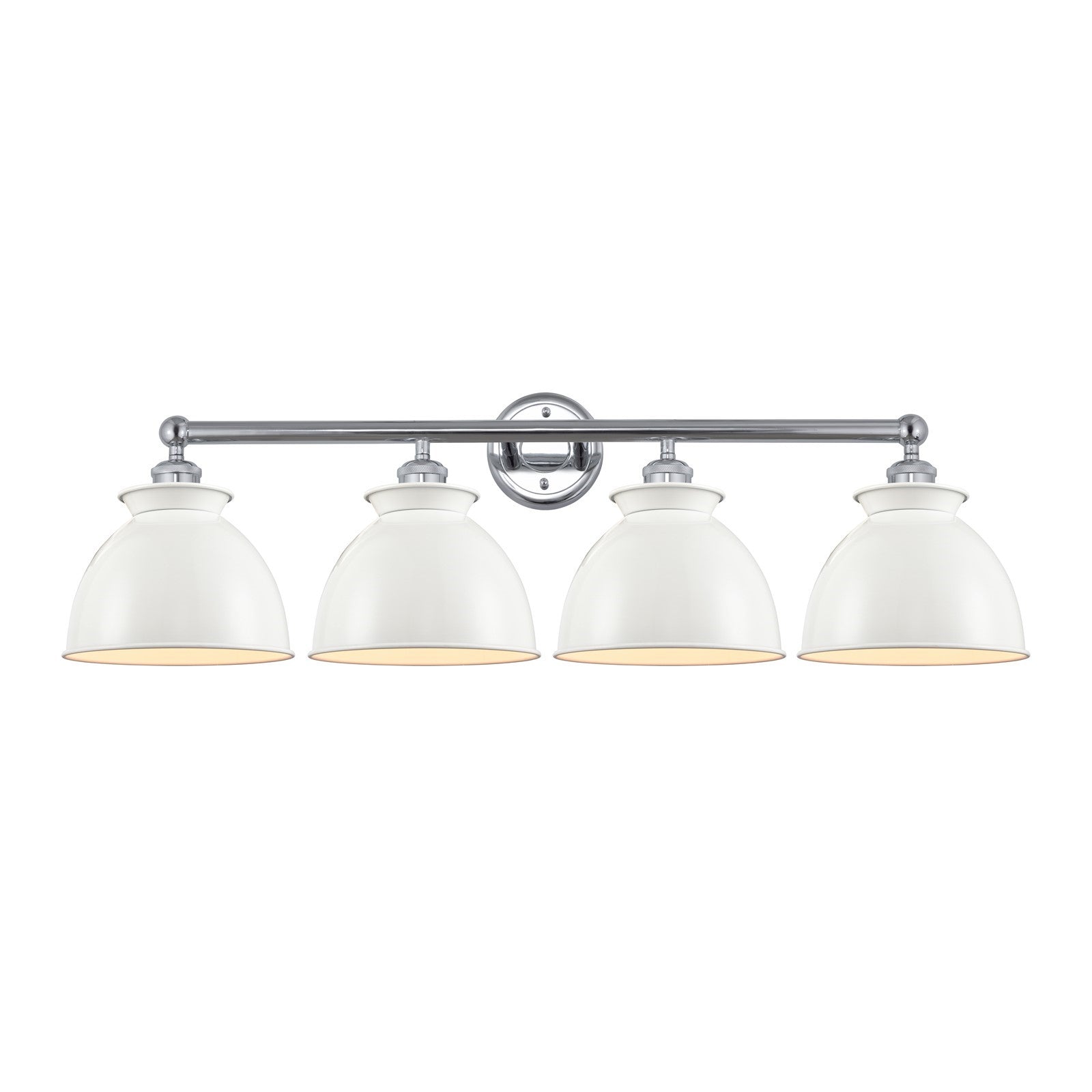 Innovations Adirondack 35in 4-Light Bath Vanity | Industrial Farmhouse Polished Chrome and Glossy White Metal Shade | Damp-Rated | Model 616-4W-PC-M14-W
