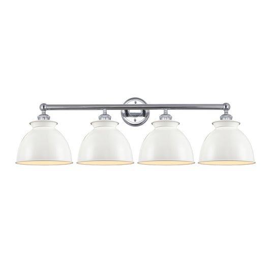 Innovations Adirondack 35in 4-Light Bath Vanity | Industrial Farmhouse Polished Chrome and Glossy White Metal Shade | Damp-Rated | Model 616-4W-PC-M14-W