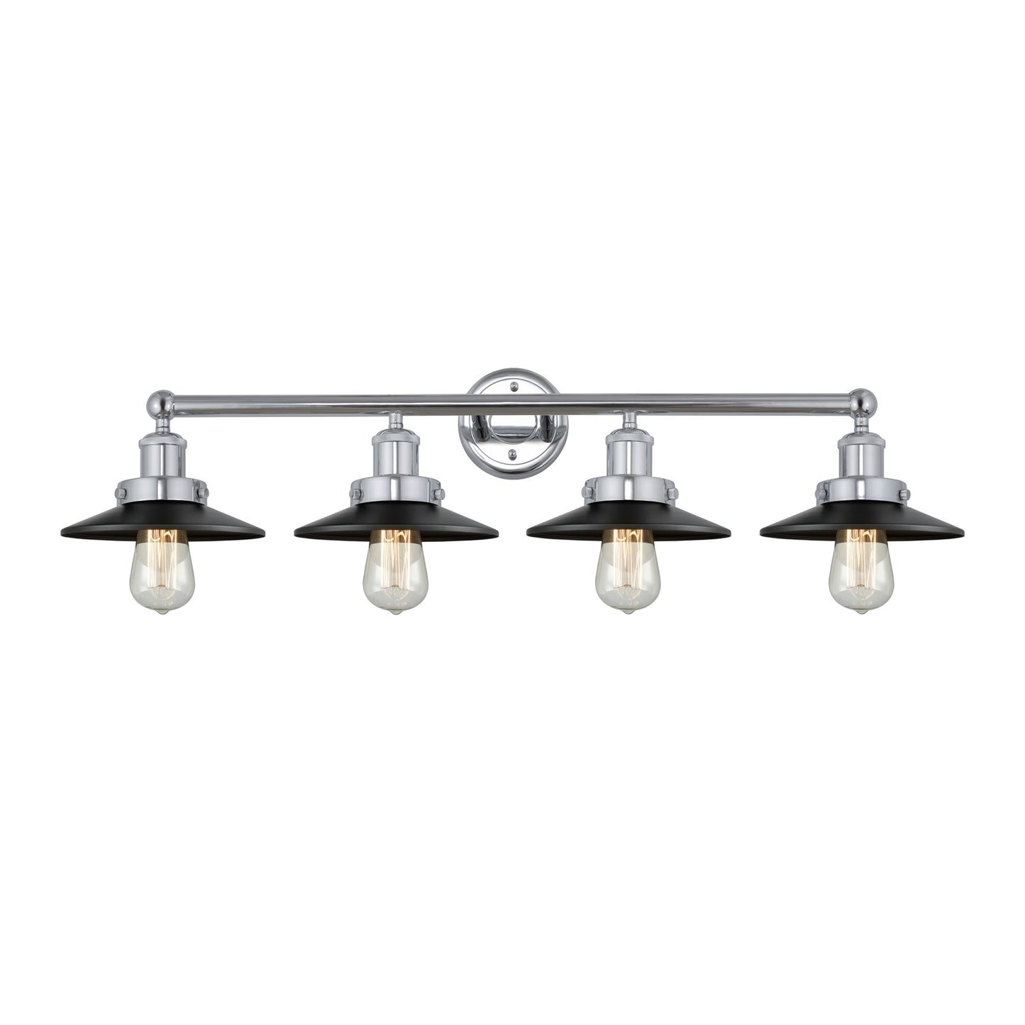 Innovations Railroad 35in 4-Light Bath Vanity Light | Industrial Polished Chrome and Matte Black Metal Shade | Bathroom Vanity | Model 616-4W-PC-M6-BK