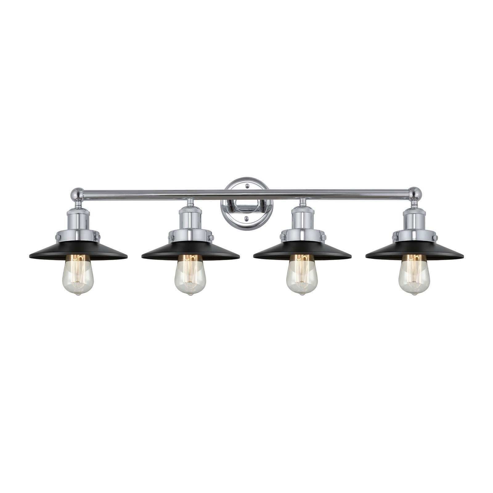 Innovations Railroad 35in 4-Light Bath Vanity Light | Industrial Polished Chrome and Matte Black Metal Shade | Bathroom Vanity | Model 616-4W-PC-M6-BK