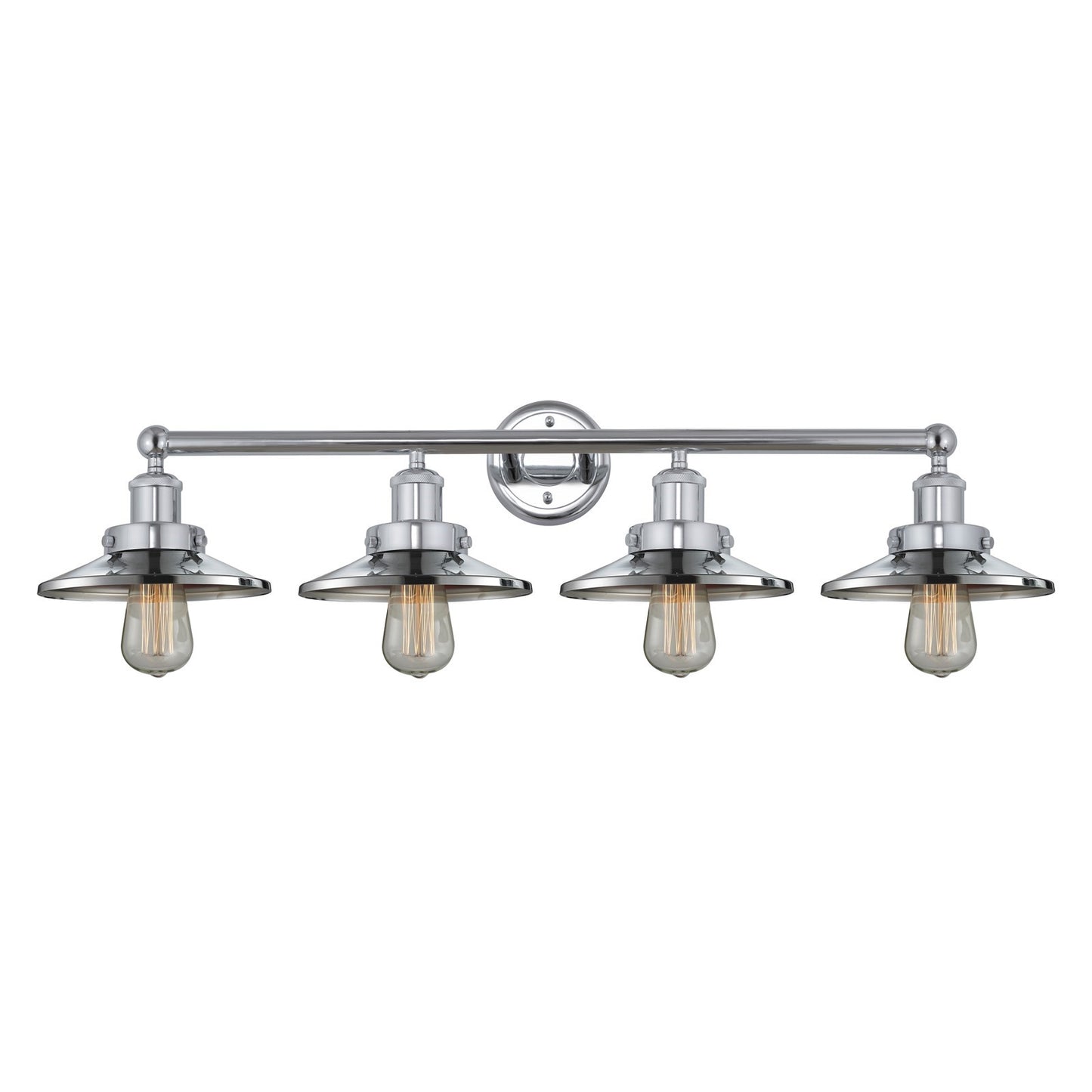 Innovations Railroad 35in 4-Light Bath Vanity Light | Traditional Industrial Polished Chrome Steel and Metal Shade | Bathroom Vanity | Model 616-4W-PC-M7