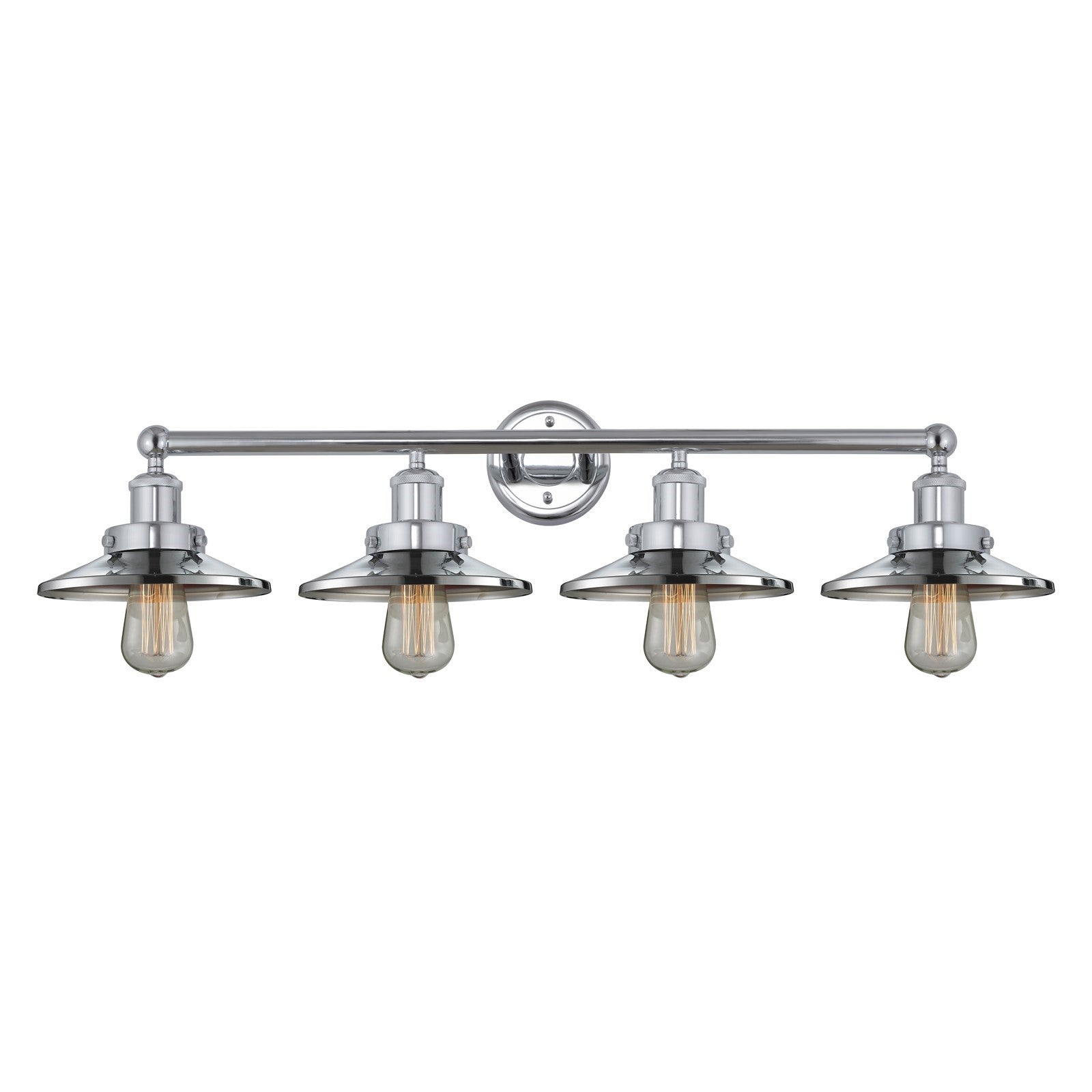 Innovations Railroad 35in 4-Light Bath Vanity Light | Traditional Industrial Polished Chrome Steel and Metal Shade | Bathroom Vanity | Model 616-4W-PC-M7