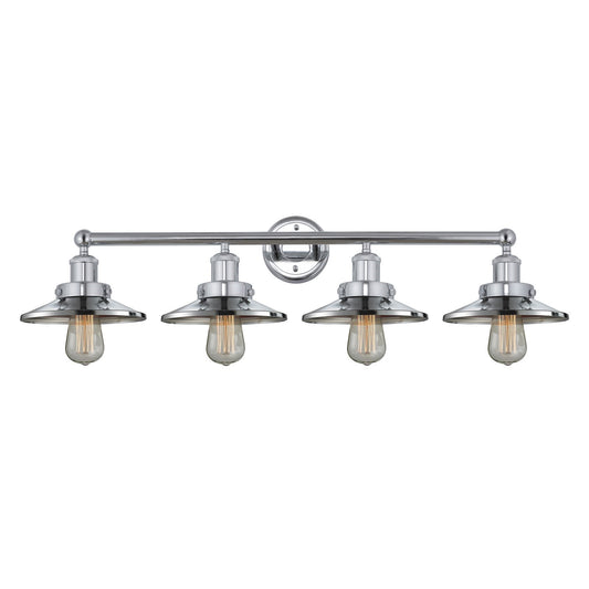 Innovations Railroad 35in 4-Light Bath Vanity Light | Traditional Industrial Polished Chrome Steel and Metal Shade | Bathroom Vanity | Model 616-4W-PC-M7
