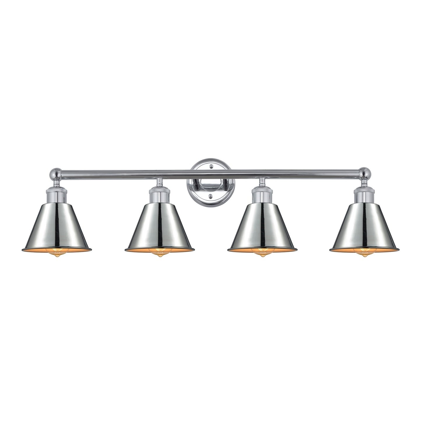 Innovations Smithfield 34in 4-Light Bath Vanity | Industrial Farmhouse Polished Chrome Steel and Metal Shade | Bathroom Vanity & | Model 616-4W-PC-M8-PC