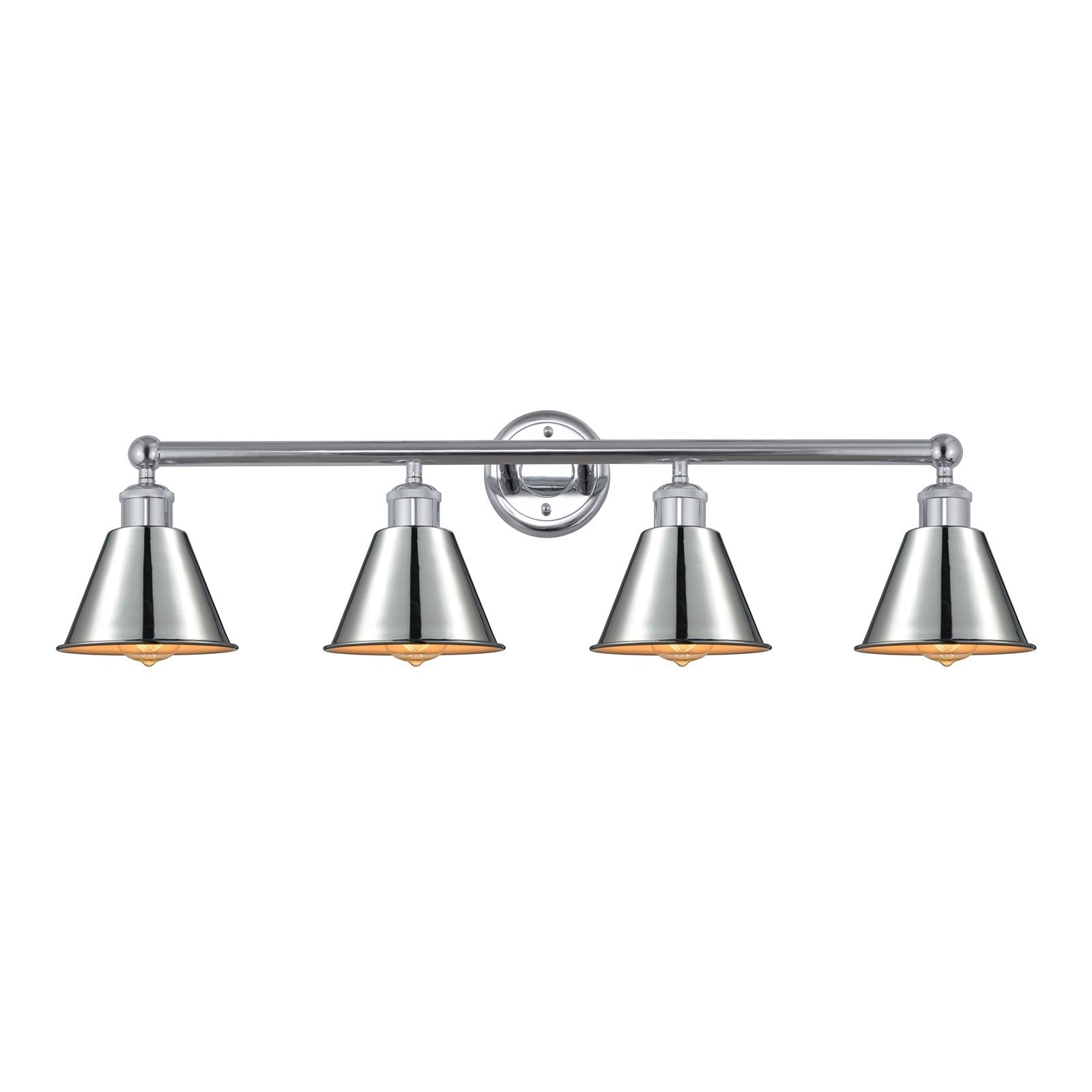 Innovations Smithfield 34in 4-Light Bath Vanity | Industrial Farmhouse Polished Chrome Steel and Metal Shade | Bathroom Vanity & | Model 616-4W-PC-M8-PC