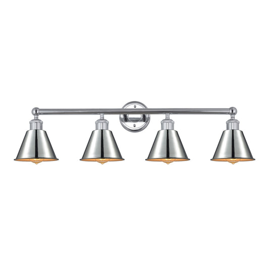 Innovations Smithfield 34in 4-Light Bath Vanity | Industrial Farmhouse Polished Chrome Steel and Metal Shade | Bathroom Vanity & | Model 616-4W-PC-M8-PC