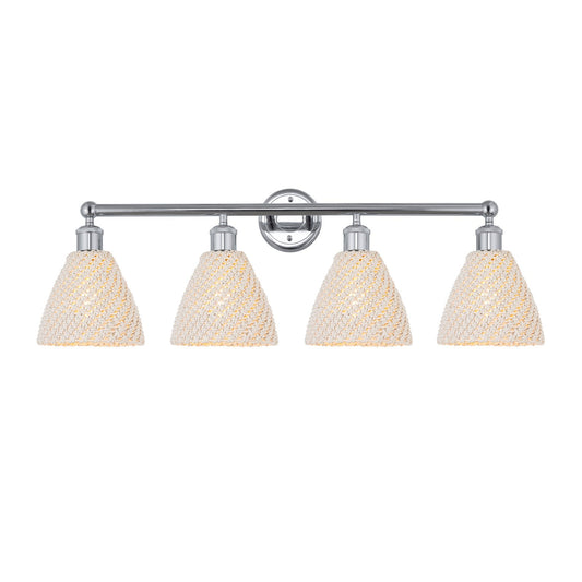 Innovations Bristol Natural 35in 4-Light Bath Vanity Light | Industrial Polished Chrome Steel and Natural Fiber Shade | Model 616-4W-PC-NBD-75-NAT