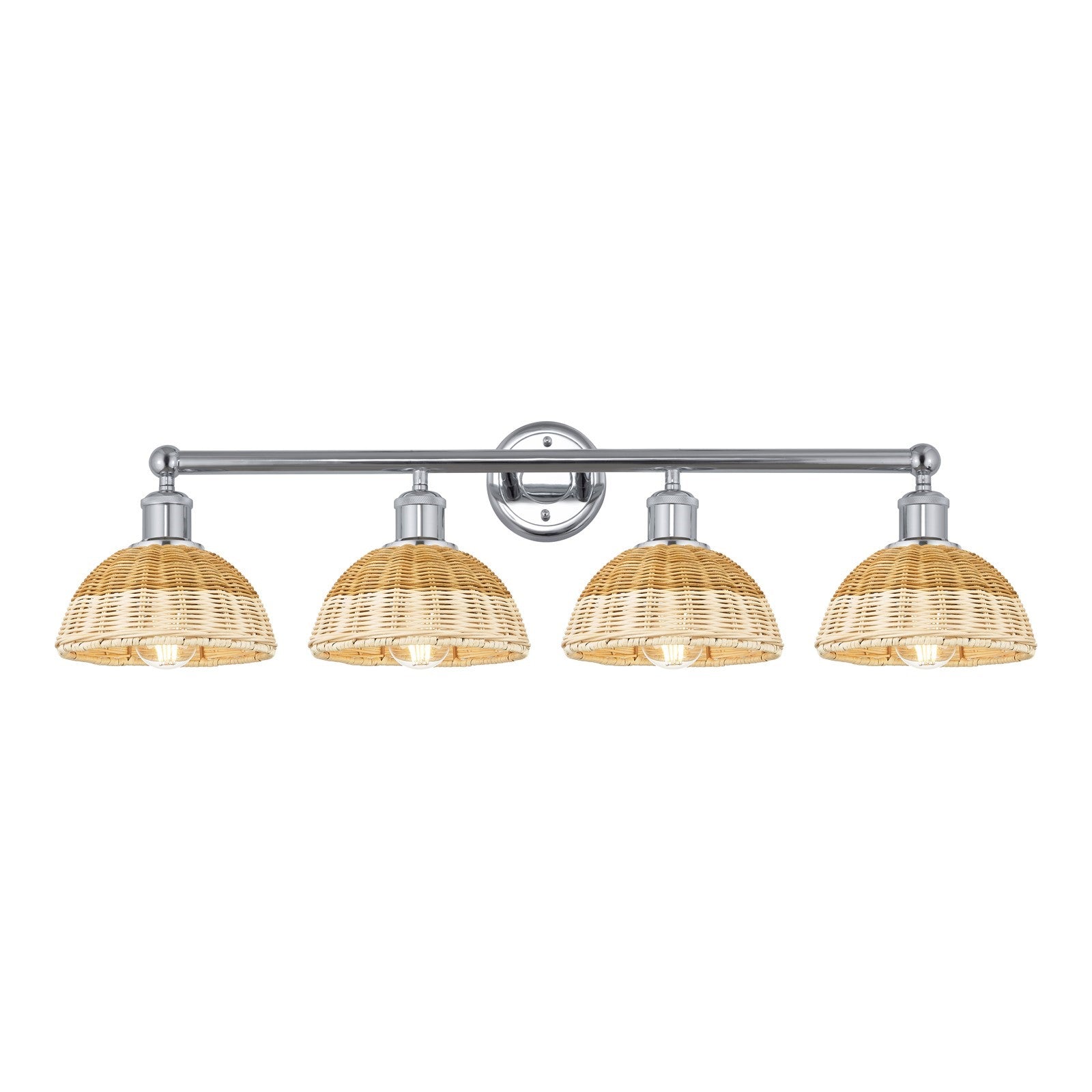 Innovations Bristol Natural II 35in 4-Light Bath Vanity Light | Industrial Polished Chrome Steel and Natural Fiber Dome | Model 616-4W-PC-NBD2-75-NAT