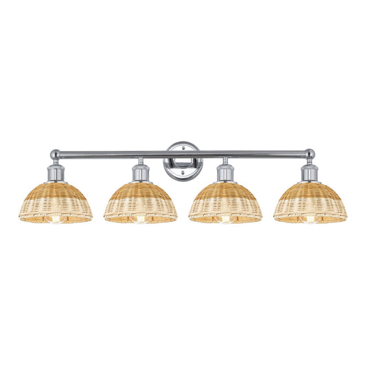 Innovations Bristol Natural II 35in 4-Light Bath Vanity Light | Industrial Polished Chrome Steel and Natural Fiber Dome | Model 616-4W-PC-NBD2-75-NAT