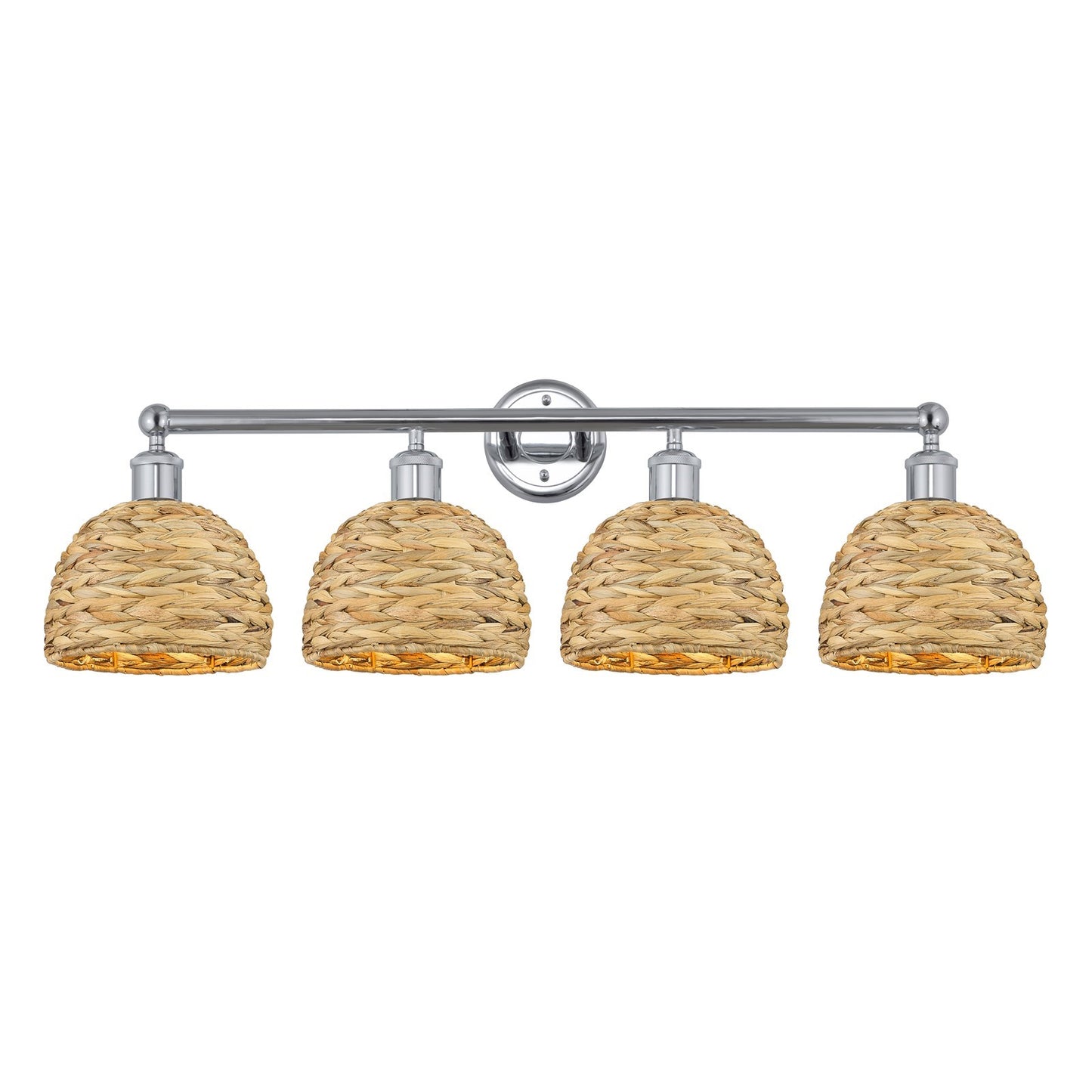 Innovations Woven Rattan 35in 4-Light Bath Vanity Light | Industrial Polished Chrome and Natural Fiber | Damp Rated Bathroom | Model 616-4W-PC-RBD-8-NAT