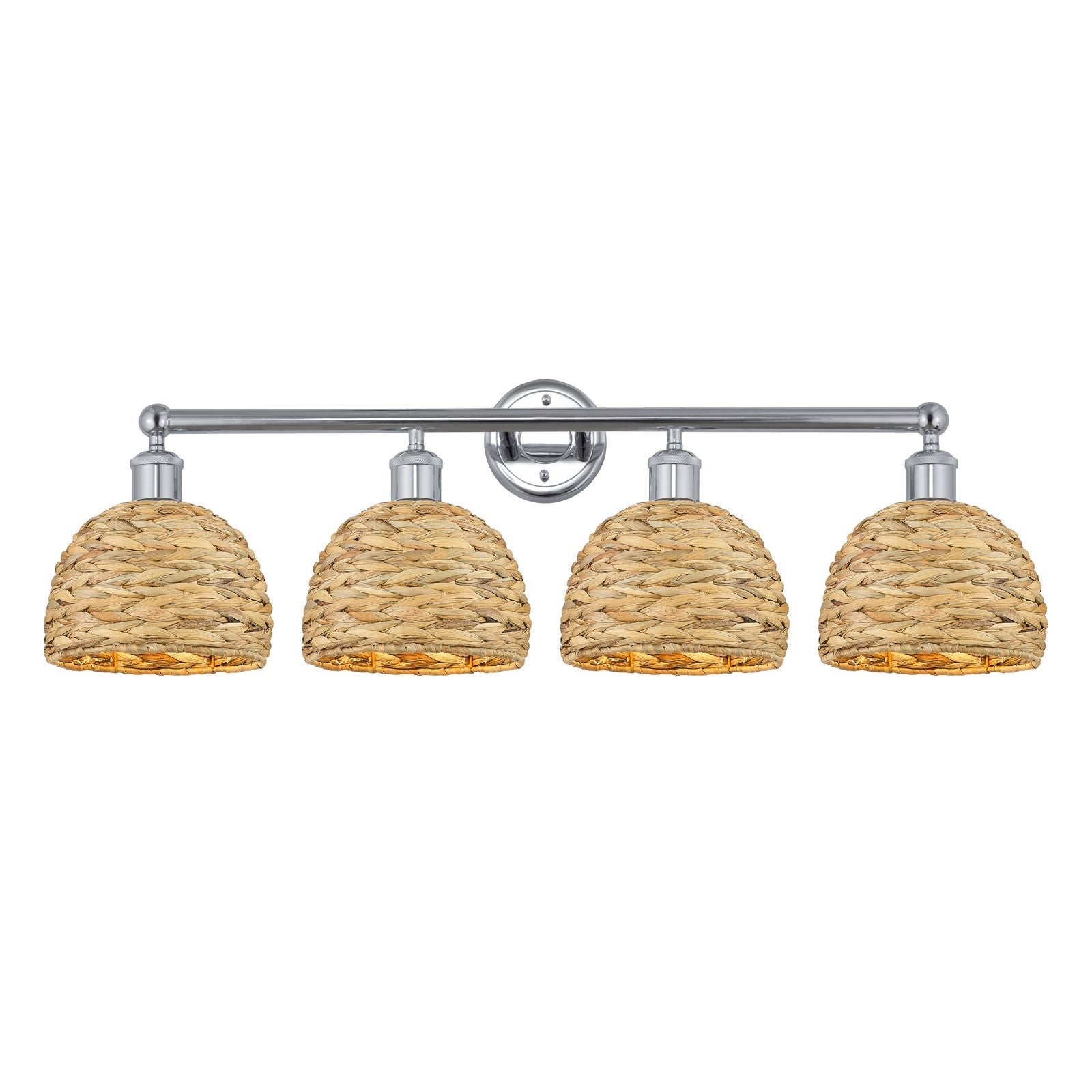Innovations Woven Rattan 35in 4-Light Bath Vanity Light | Industrial Polished Chrome and Natural Fiber | Damp Rated Bathroom | Model 616-4W-PC-RBD-8-NAT