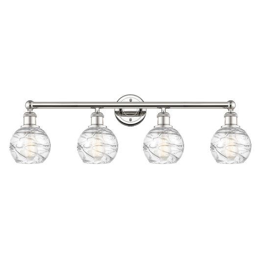 Innovations Athens Deco Swirl 33in 4-Light Bath Vanity Light | Industrial Polished Nickel and Clear Deco Swirl Glass | Model 616-4W-PN-G1213-6CL