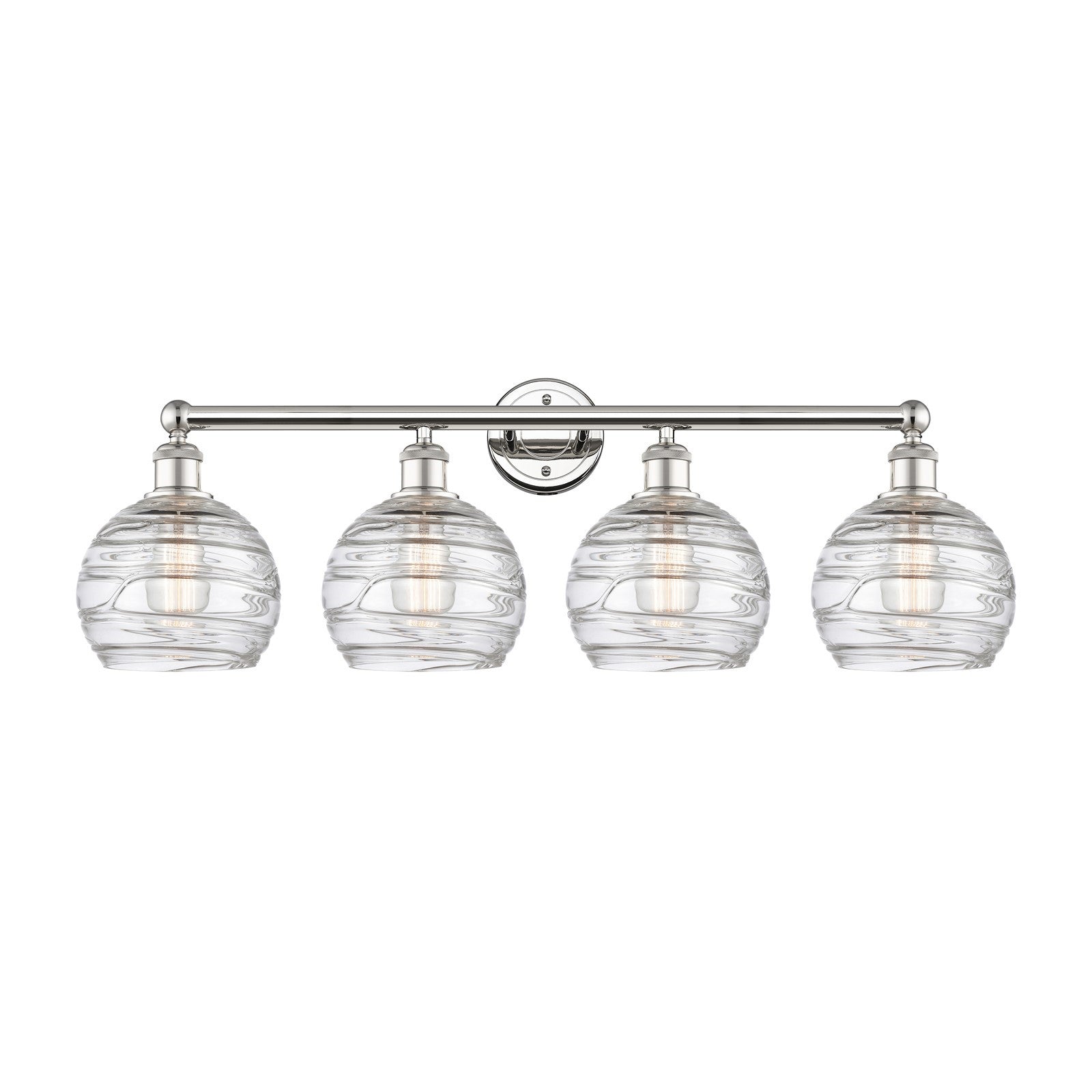 Innovations Athens Deco Swirl 35in 4-Light Bath Vanity Light | Industrial Polished Nickel and Clear Deco Swirl Glass | Model 616-4W-PN-G1213-8CL