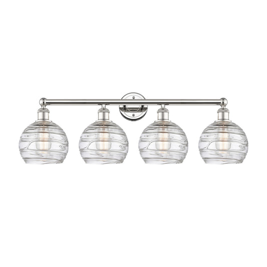 Innovations Athens Deco Swirl 35in 4-Light Bath Vanity Light | Industrial Polished Nickel and Clear Deco Swirl Glass | Model 616-4W-PN-G1213-8CL