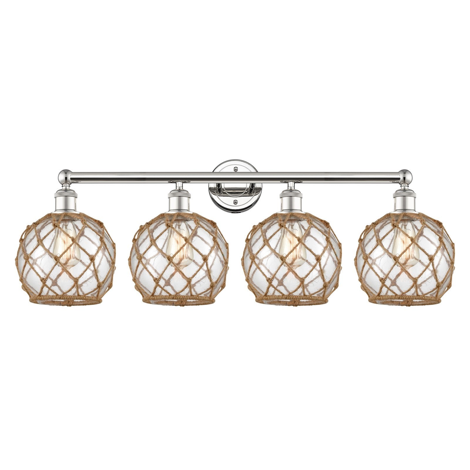 Innovations Farmhouse Rope 35in 4-Light Bath Vanity | Industrial Polished Nickel Steel and Clear Glass with Brown Rope | Model 616-4W-PN-G122-8RB