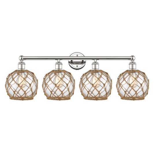 Innovations Farmhouse Rope 35in 4-Light Bath Vanity | Industrial Polished Nickel Steel and Clear Glass with Brown Rope | Model 616-4W-PN-G122-8RB
