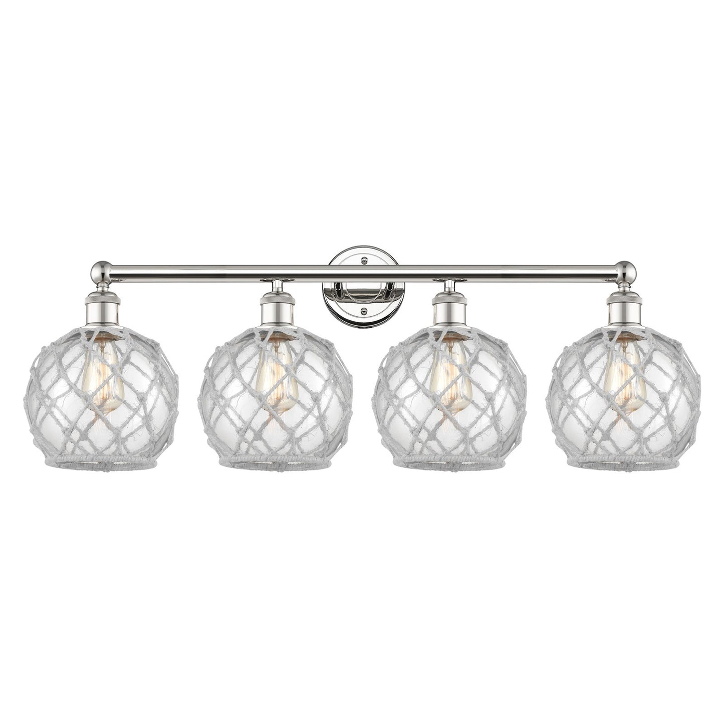 Innovations Farmhouse Rope 35in 4-Light Bath Vanity Light | Industrial Polished Nickel Steel and Clear Glass with White Rope | Model 616-4W-PN-G122-8RW