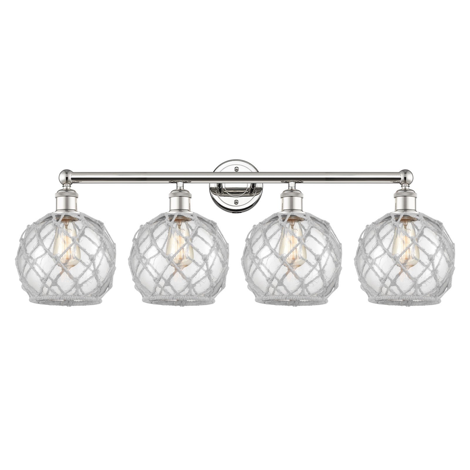 Innovations Farmhouse Rope 35in 4-Light Bath Vanity Light | Industrial Polished Nickel Steel and Clear Glass with White Rope | Model 616-4W-PN-G122-8RW