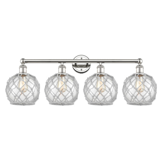 Innovations Farmhouse Rope 35in 4-Light Bath Vanity Light | Industrial Polished Nickel Steel and Clear Glass with White Rope | Model 616-4W-PN-G122-8RW