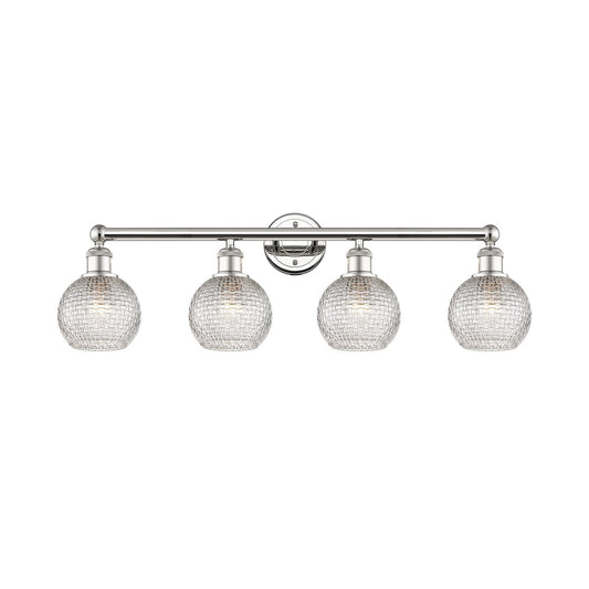 Innovations Athens 33in 4-Light Bath Vanity Light | Polished Nickel Steel and Clear Basket Weave Glass | Modern Farmhouse | Model 616-4W-PN-G122C-6CL