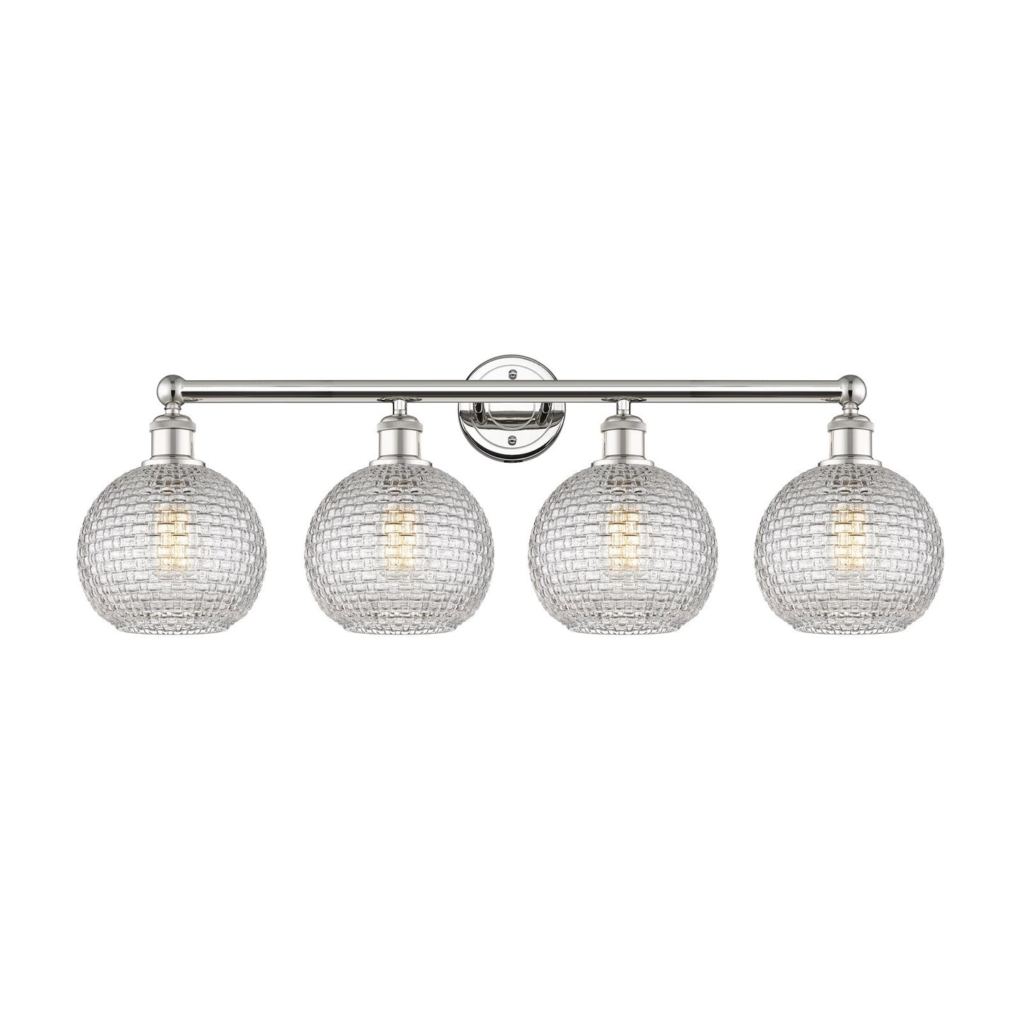 Innovations Athens 35in 4-Light Bath Vanity | Modern Farmhouse Polished Nickel and Clear Basket Weave Glass | Bathroom Vanity | Model 616-4W-PN-G122C-8CL