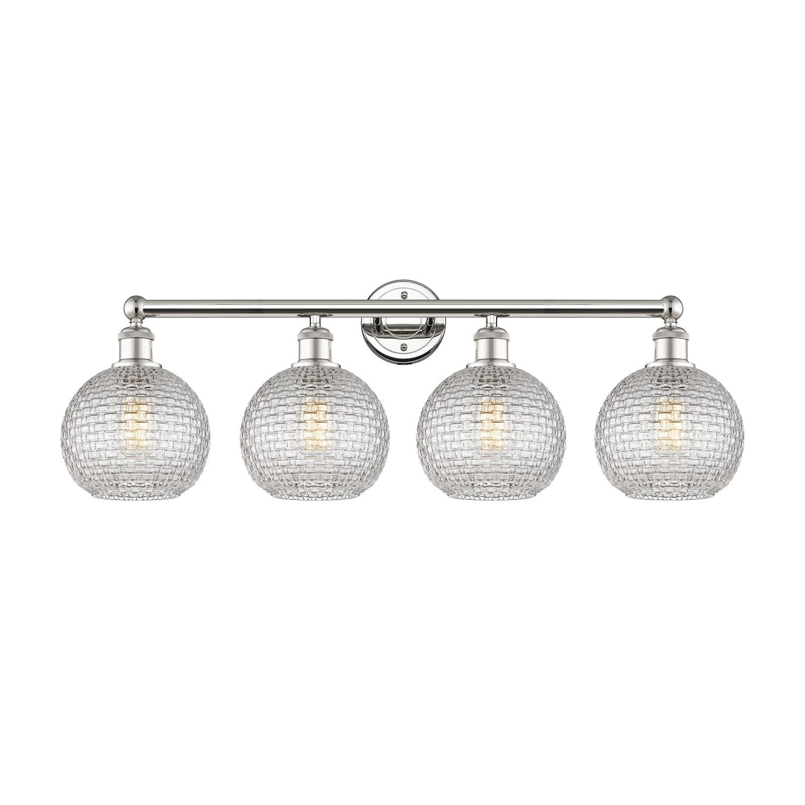 Innovations Athens 35in 4-Light Bath Vanity | Modern Farmhouse Polished Nickel and Clear Basket Weave Glass | Bathroom Vanity | Model 616-4W-PN-G122C-8CL