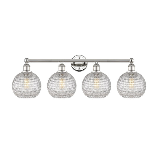Innovations Athens 35in 4-Light Bath Vanity | Modern Farmhouse Polished Nickel and Clear Basket Weave Glass | Bathroom Vanity | Model 616-4W-PN-G122C-8CL