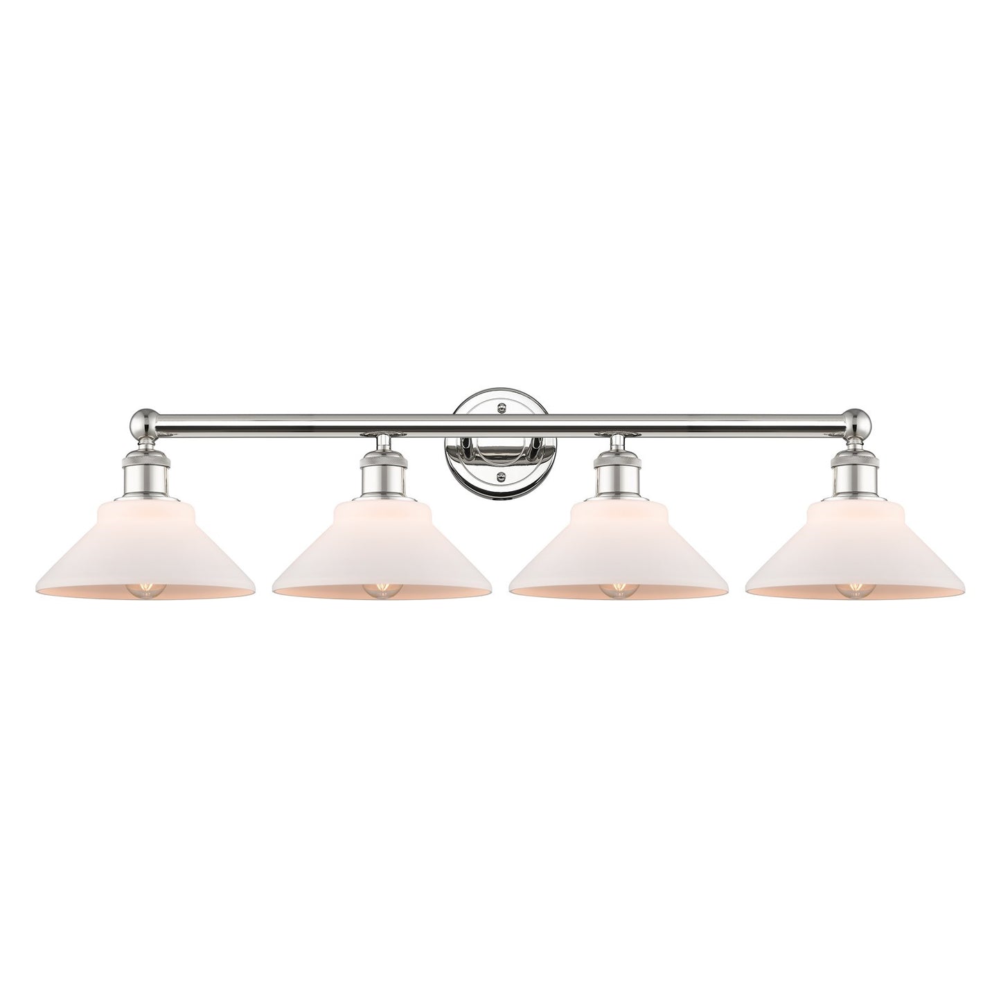 Innovations Orwell 35in 4-Light Bath Vanity Light | Industrial Polished Nickel Steel and Matte White Glass | Bathroom Vanity | Model 616-4W-PN-G131