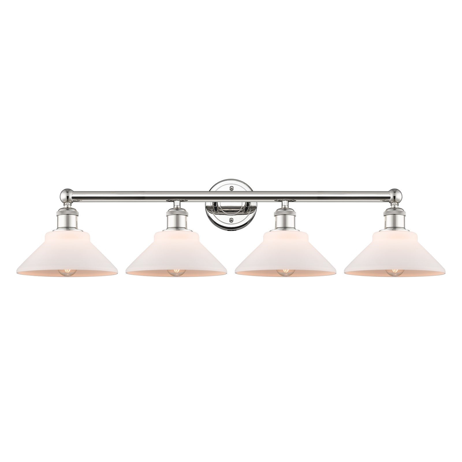 Innovations Orwell 35in 4-Light Bath Vanity Light | Industrial Polished Nickel Steel and Matte White Glass | Bathroom Vanity | Model 616-4W-PN-G131