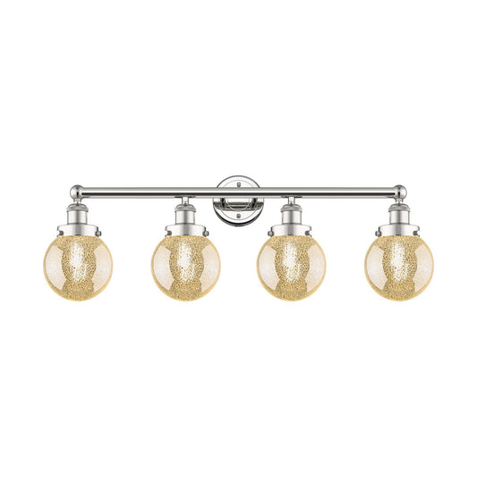 Innovations Beacon 33in 4-Light Bath Vanity Light | Art Nouveau Polished Nickel Steel and Mercury Glass | Bathroom Vanity | 33 x | Model 616-4W-PN-G208-6