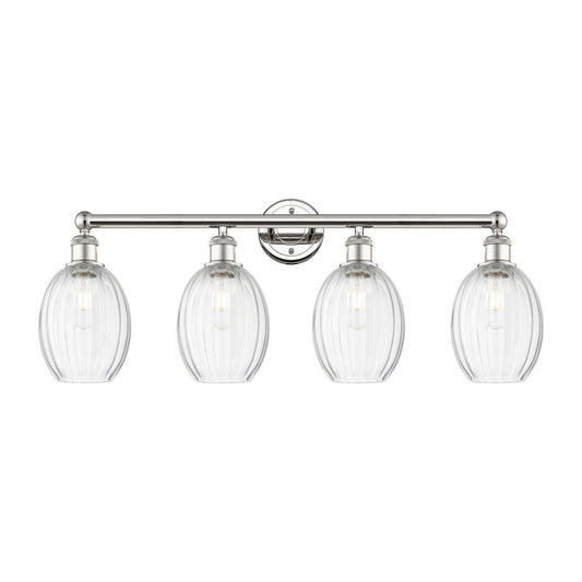 Innovations Preston Bulb 33in 4-Light Bath Vanity Light | Industrial Polished Nickel and Clear Glass | Bathroom Vanity | 33.25 | Model 616-4W-PN-G459-6CL