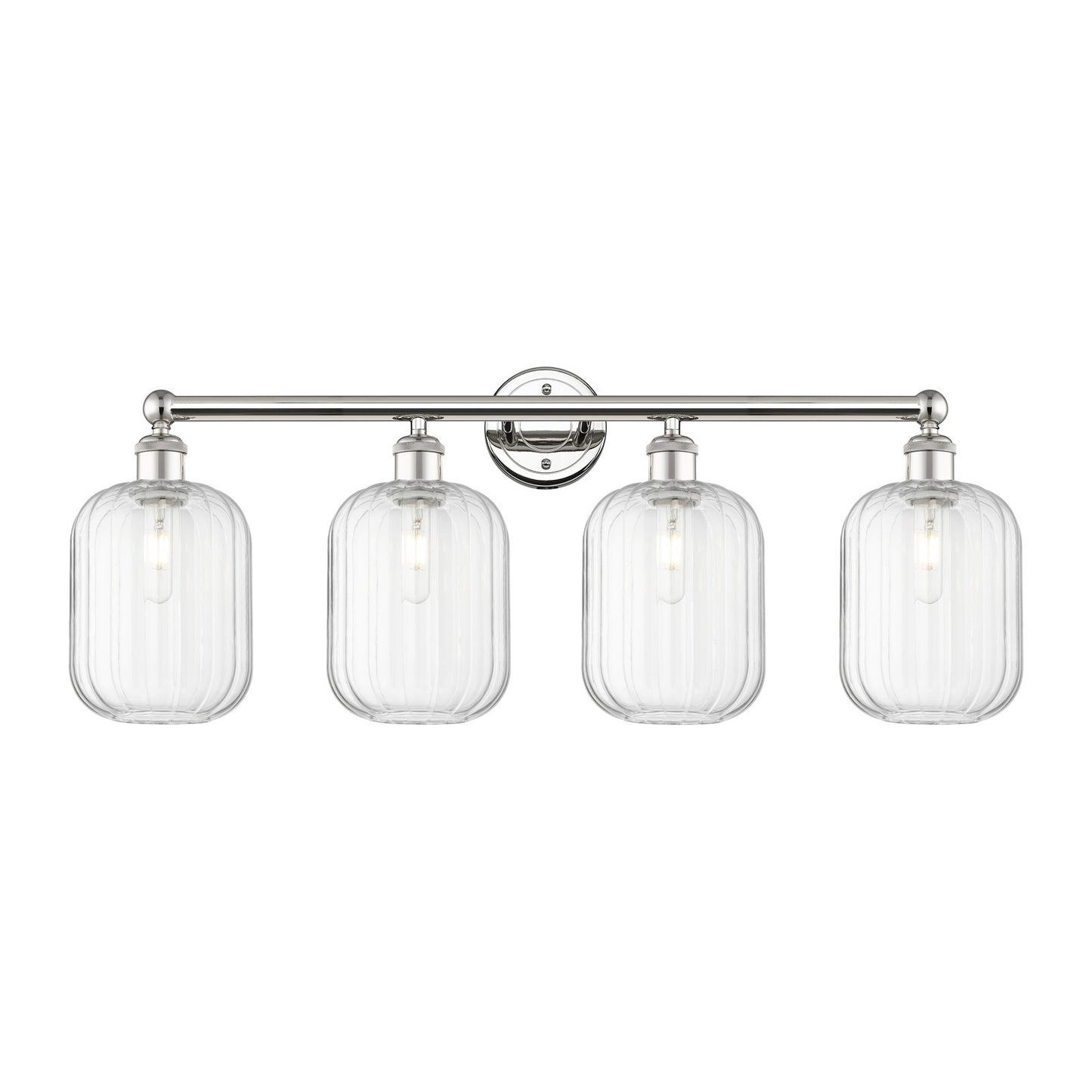 Innovations Preston Cylinder 34in 4-Light Bath Vanity Light | Industrial Modern Polished Nickel and Clear Glass | Bathroom | Model 616-4W-PN-G460-7CL