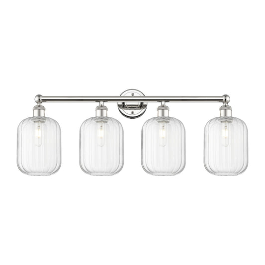 Innovations Preston Cylinder 34in 4-Light Bath Vanity Light | Industrial Modern Polished Nickel and Clear Glass | Bathroom | Model 616-4W-PN-G460-7CL