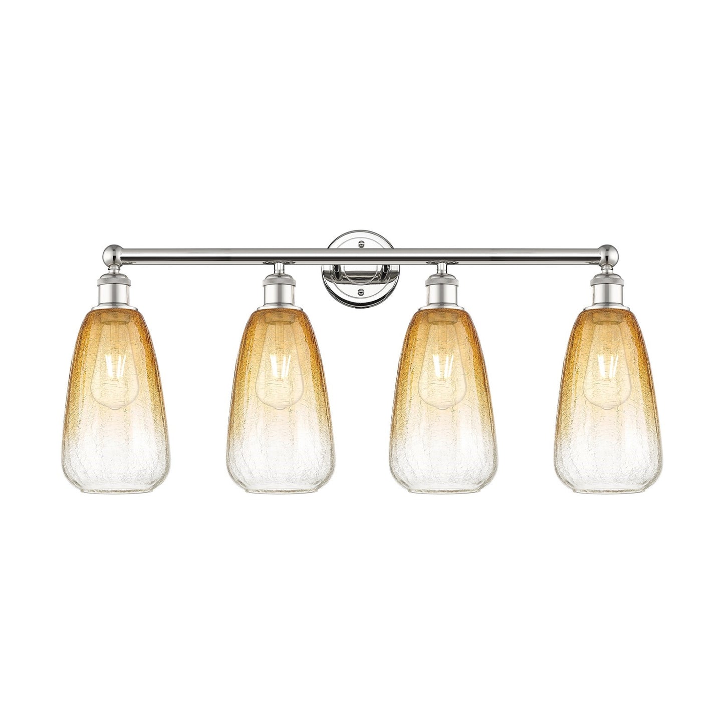 Innovations Brookhaven Almond 33in 4-Light Bath Vanity Light | Industrial Polished Nickel Steel and Amber Glass | Bathroom | Model 616-4W-PN-G480-6AM