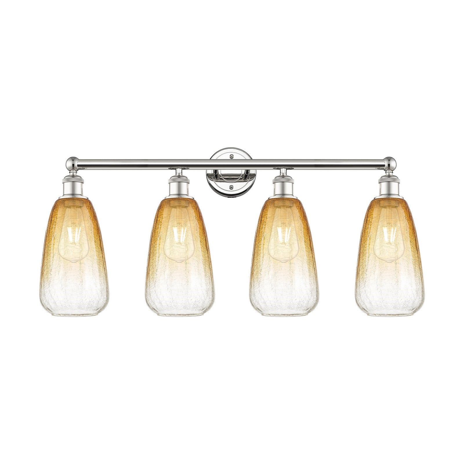 Innovations Brookhaven Almond 33in 4-Light Bath Vanity Light | Industrial Polished Nickel Steel and Amber Glass | Bathroom | Model 616-4W-PN-G480-6AM