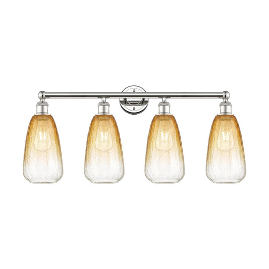 Innovations Brookhaven Almond 33in 4-Light Bath Vanity Light | Industrial Polished Nickel Steel and Amber Glass | Bathroom | Model 616-4W-PN-G480-6AM