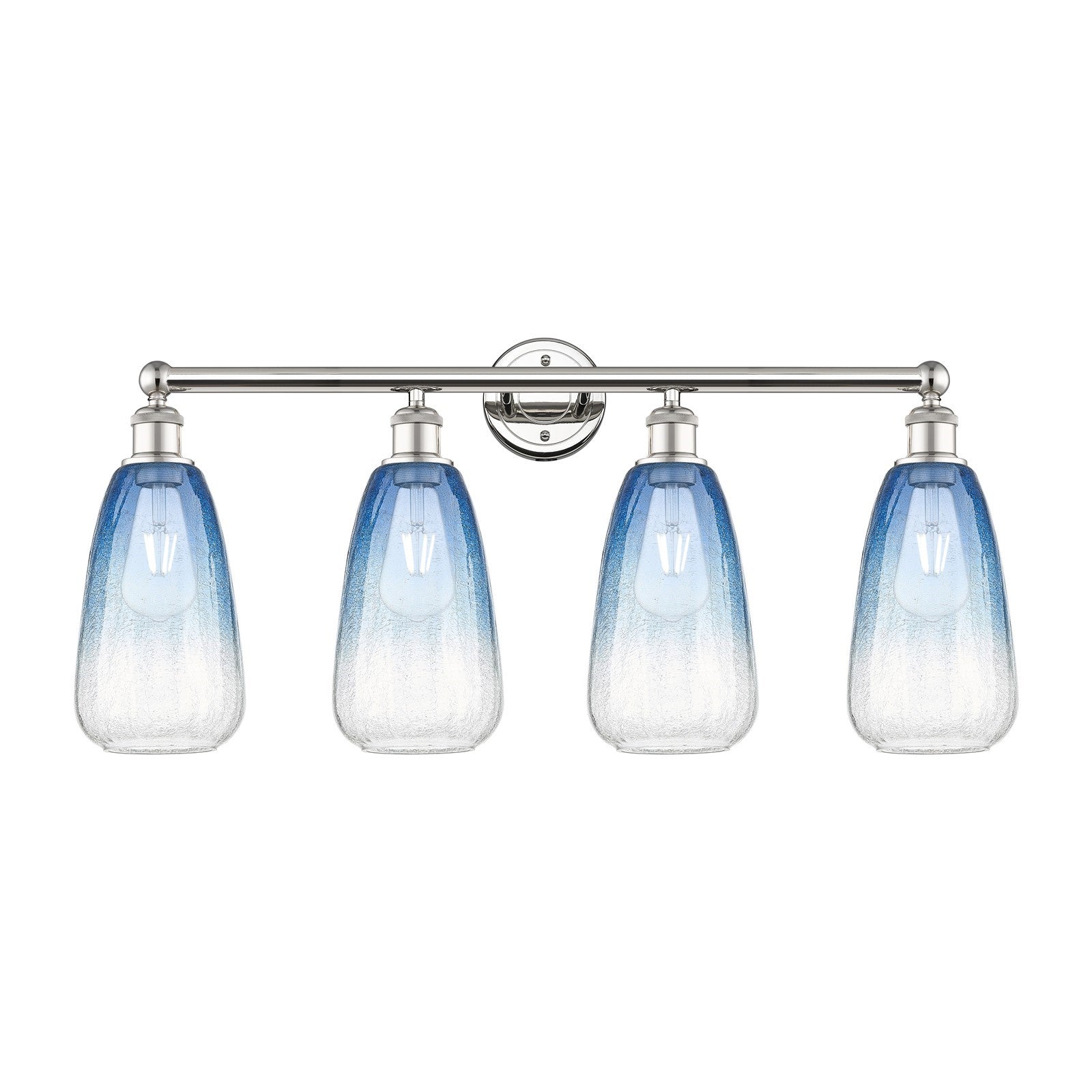 Innovations Brookhaven Almond 33in 4-Light Bath Vanity Light | Industrial Polished Nickel and Sapphire Blue Glass | Bathroom | Model 616-4W-PN-G480-6SB