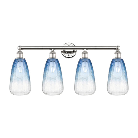 Innovations Brookhaven Almond 33in 4-Light Bath Vanity Light | Industrial Polished Nickel and Sapphire Blue Glass | Bathroom | Model 616-4W-PN-G480-6SB