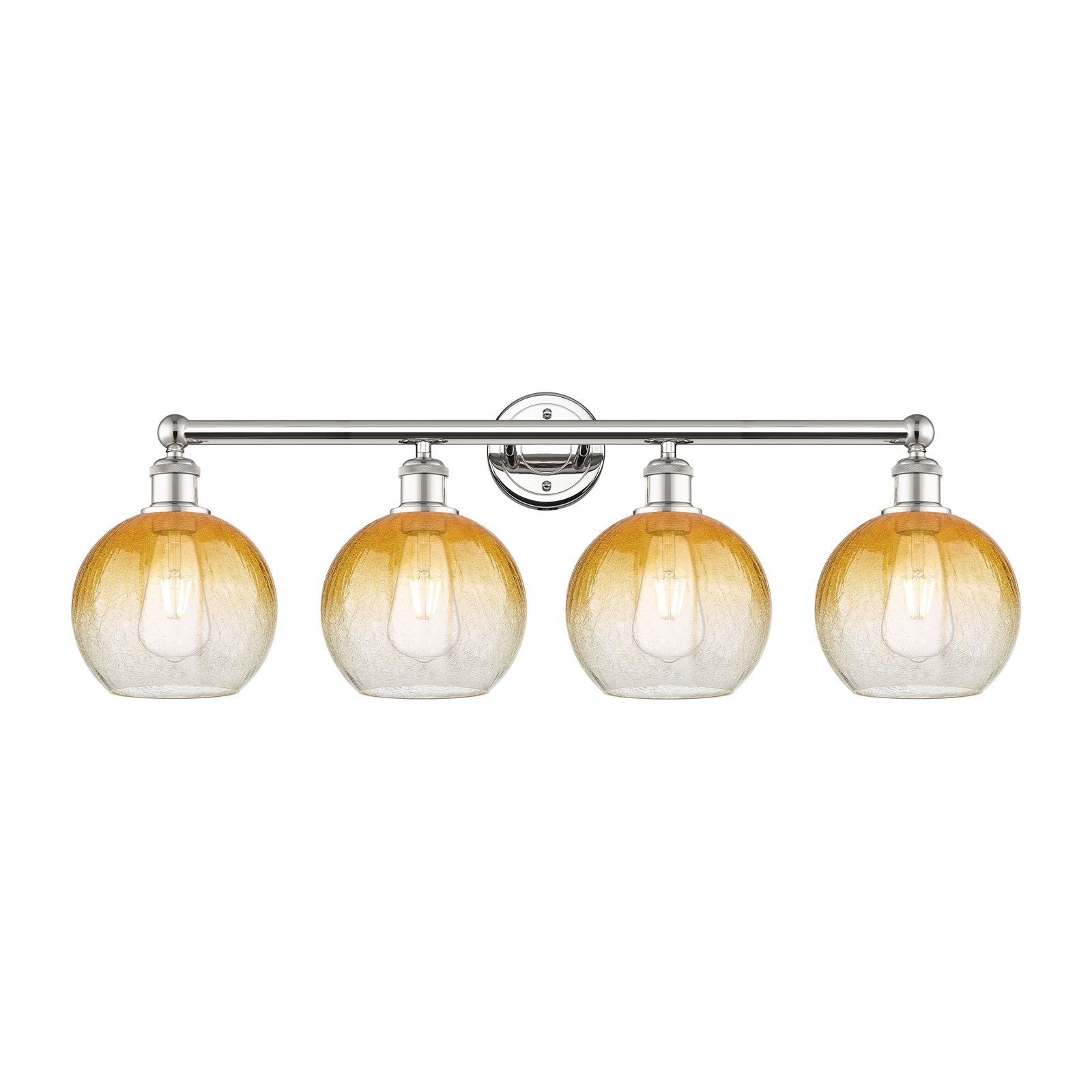 Innovations Brookhaven Globe 35in 4-Light Bath Vanity Light | Industrial Polished Nickel and Amber Glass | Bathroom Vanity | Model 616-4W-PN-G483-8AM