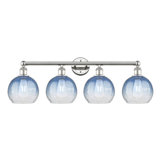 Innovations Brookhaven Globe 35in 4-Light Bath Vanity Light | Industrial Polished Nickel Steel and Sapphire Blue Glass | Model 616-4W-PN-G483-8SB