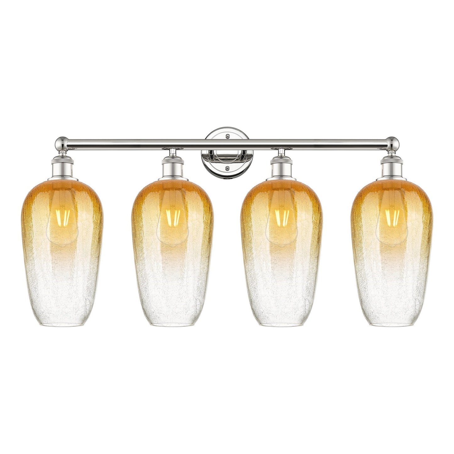 Innovations Brookhaven Flute 34in 4-Light Bath Vanity | Industrial Polished Nickel Steel and Amber Glass | Damp Location | Model 616-4W-PN-G484-7AM