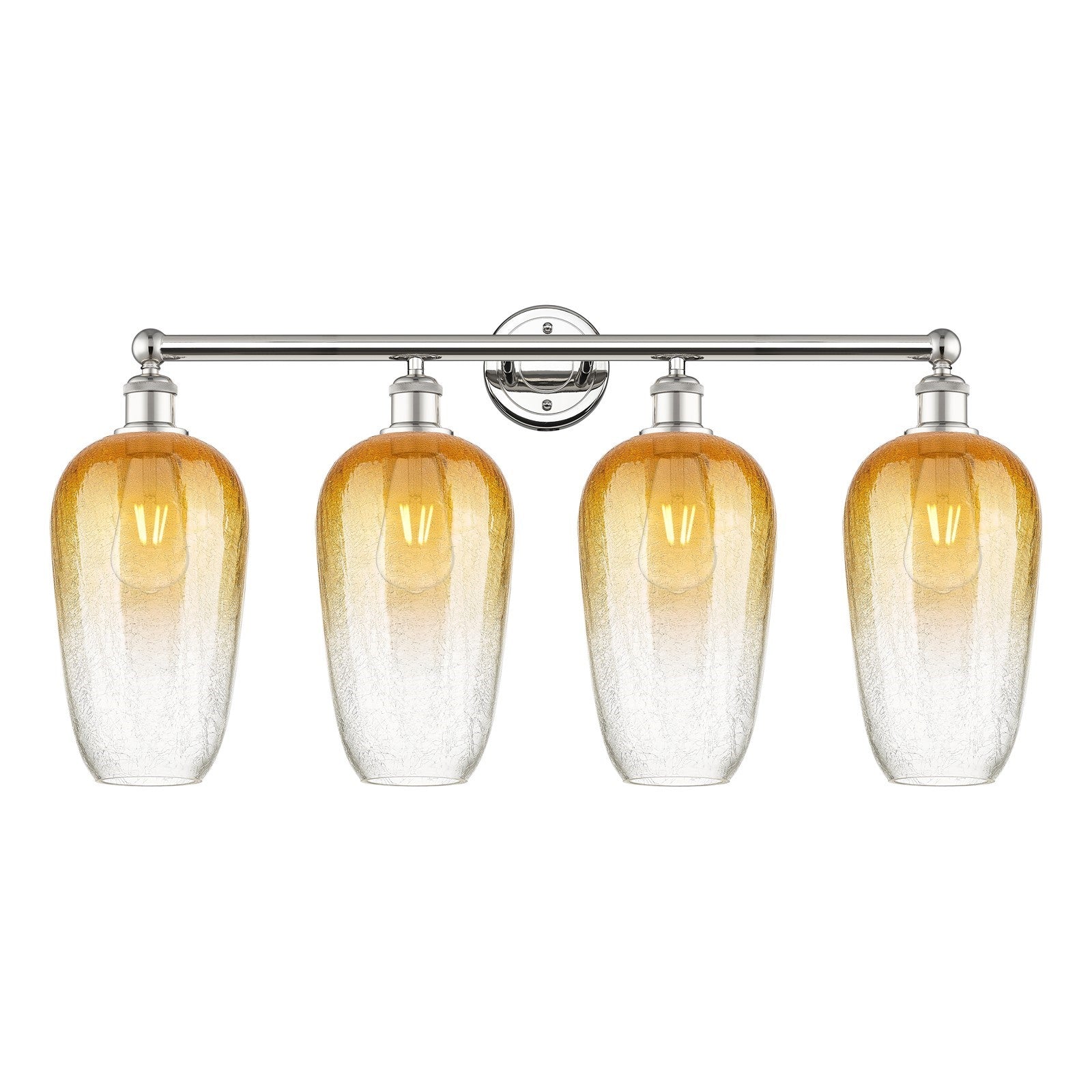 Innovations Brookhaven Flute 34in 4-Light Bath Vanity | Industrial Polished Nickel Steel and Amber Glass | Damp Location | Model 616-4W-PN-G484-7AM