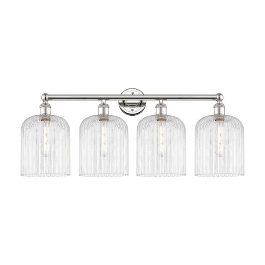 Innovations Bridal Veil 32in 4-Light Bath Vanity | Art Nouveau Polished Nickel and Clear Ribbed Glass | Bathroom Vanity Light | Model 616-4W-PN-G559-8CL